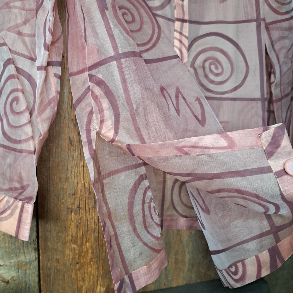 Vintage Thai Lagenlook Art To Wear Sheer  Abstract Oversized Overshirt OSFM - Picture 5 of 9